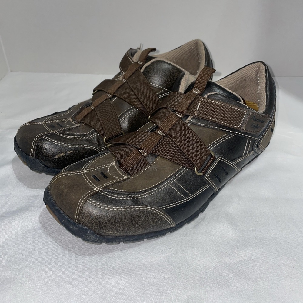 American Eagle Mens Brown Faux Leather Loafers Hook Loop Strap‎ Shoes Size 10